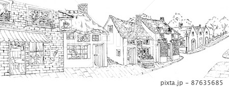 ヨーロッパの田舎町の風景【手描き線描き】 ヨーロッパの田舎町の風景【手描き線描き】 87635685