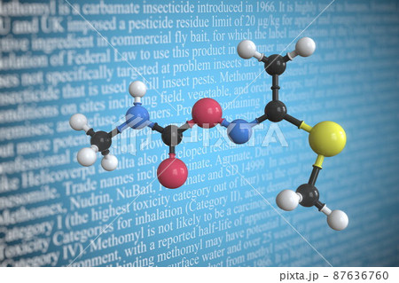 Methomyl scientific molecular model, 3D rendering 87636760