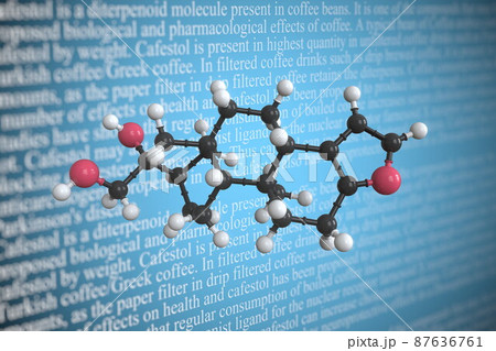 Molecular model of cafestol, 3D rendering Molecular model of cafestol, 3D rendering 87636761