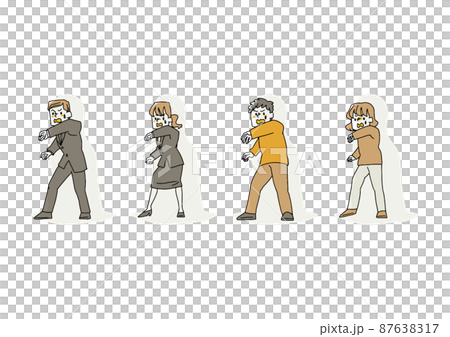 A set of people being cornered, a comical handwritten person, a vector, and simple coloring of line drawings. 87638317