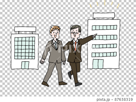 引き抜きで転職した男性　コミカルな手書きの人物　ベクター、線画にシンプルな色つけ　 87638319