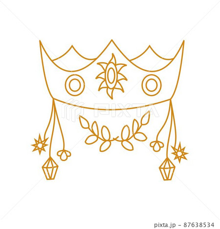 Crown, magical amulets and branches Outline illustration 87638534