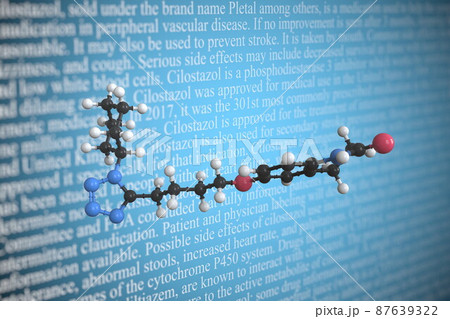 Molecular model of cilostazol, 3D rendering Molecular model of cilostazol, 3D rendering 87639322