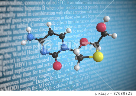 Lamivudine scientific molecular model, 3D rendering Lamivudine scientific molecular model, 3D rendering 87639325