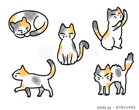 三毛猫ポーズセットのイラスト素材