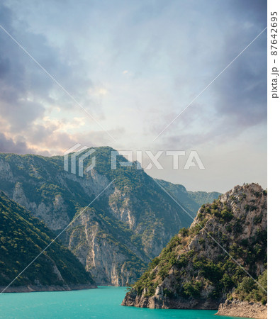 The famous Piva Canyon with its fantastic reservoir. National park Montenegro and Bosnia and Herzegovina, Balkans, Europe. Beauty world. The famous Piva Canyon with its fantastic reservoir. National park Montenegro and Bosnia and Herzegovina, Balkans, Europe. Beauty world. 87642695