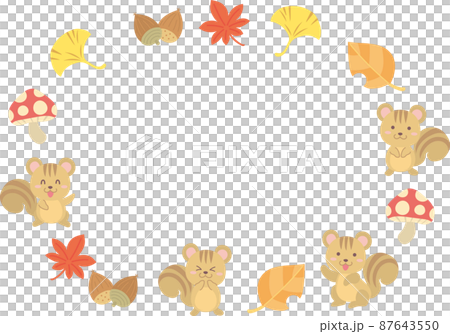 松鼠、蘑菇、橡子和落葉的橢圓形框架 87643550