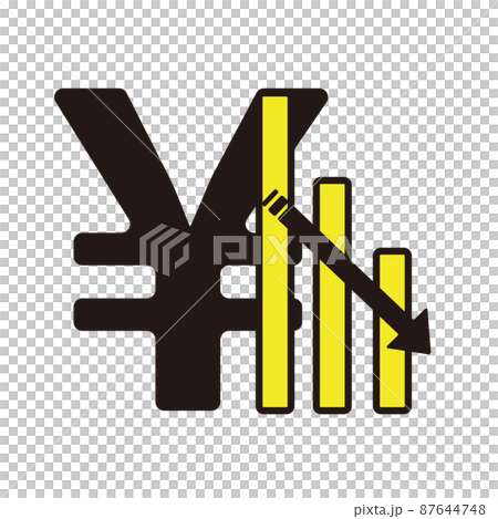 Circle (¥) and descending graph icon illustration material Circle (¥) and descending graph icon illustration material 87644748