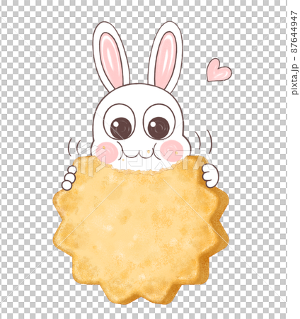 Illustration of a rabbit eating a plain die-cut cookie Illustration of a rabbit eating a plain die-cut cookie 87644947