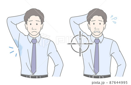 男性 脇・ワキの下 汗ジミ 脇汗 体臭 汗臭い 悩み トラブルのイラスト  87644995