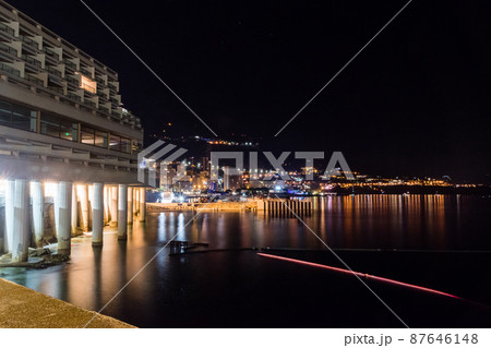 Seashore with buildings in Monaco in the night. Seashore with buildings in Monaco in the night. 87646148