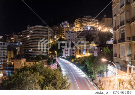 Luxurious residential buildings of Monaco in the night. 87646209
