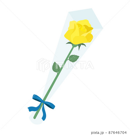 ラッピングされた1輪の黄色いバラのイラスト 87646704