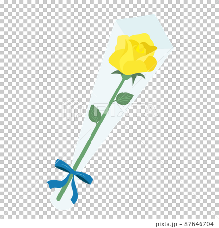 ラッピングされた1輪の黄色いバラのイラスト 87646704