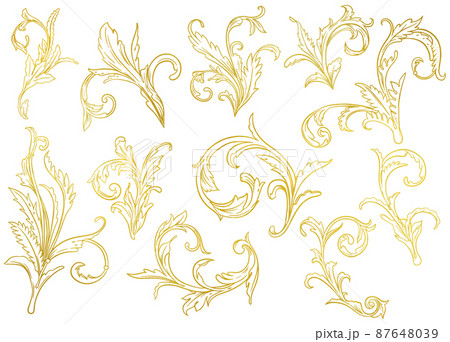 手描きのゴールドのツタ模様セット　ベクター素材 87648039