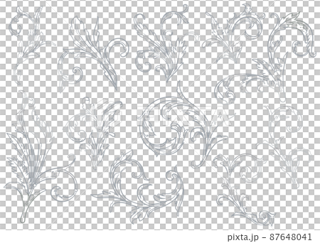 手描きのシルバーのツタ模様セット ベクター素材 手描きのシルバーのツタ模様セット ベクター素材 87648041