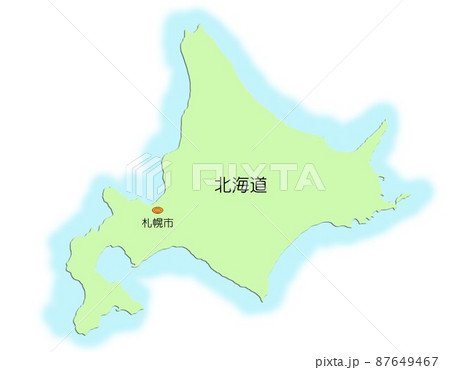 日本地図　北海道　影付　海付　緑 87649467