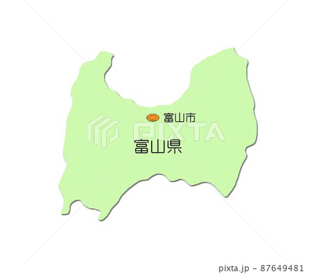 日本地図　中部地方　富山県　影付　緑 87649481