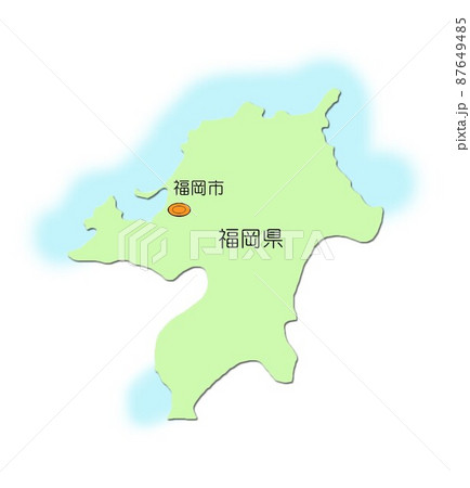 日本地図 九州地方 福岡県 影付 海付 緑のイラスト素材