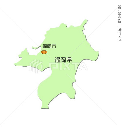 日本地図 九州地方 福岡県 影付 緑のイラスト素材