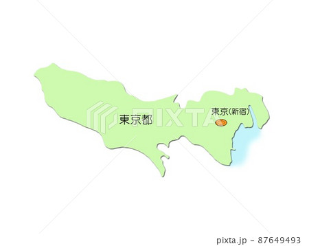 日本地図 関東地方 東京都 影付 海付 緑のイラスト素材