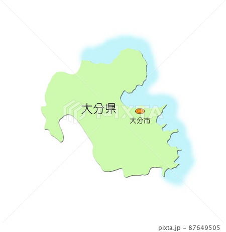 日本地図 九州地方 大分県 影付 海付 緑のイラスト素材