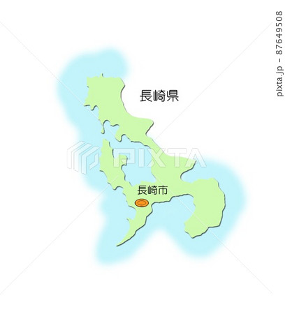 日本地図 九州地方 長崎県 影付 海付 緑のイラスト素材