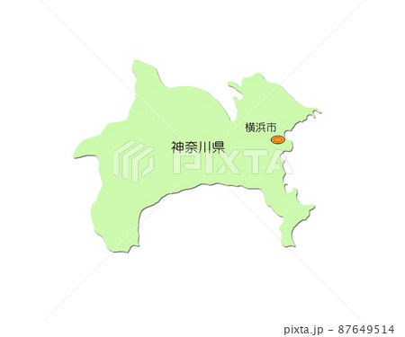 日本地図 関東地方 神奈川県 影付 緑のイラスト素材