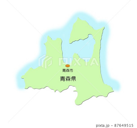 日本地図 東北地方 青森県 影付 海付 緑のイラスト素材