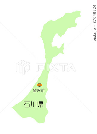 日本地図 中部地方 石川県 影無し 緑のイラスト素材