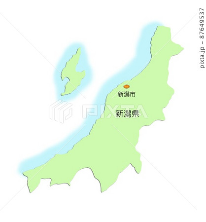 日本地図 中部地方 新潟県 影付 海付 佐渡島付 緑のイラスト素材