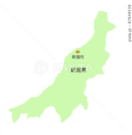 日本地図 中部地方 新潟県 影無し 佐渡島無し 緑のイラスト素材