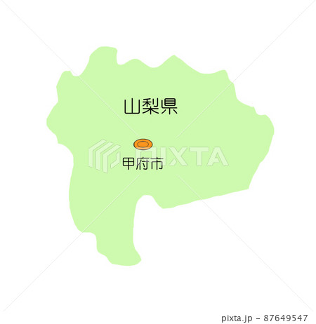 日本地図　中部地方　山梨県　影無し　緑 87649547
