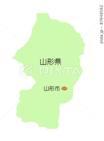 日本地図 東北地方 山形県 影無し 緑のイラスト素材