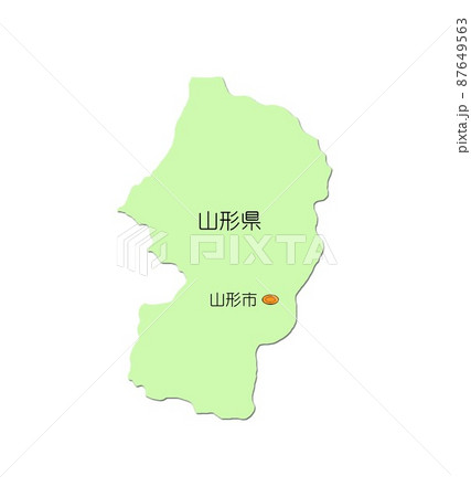 日本地図 東北地方 山形県 影付 緑のイラスト素材