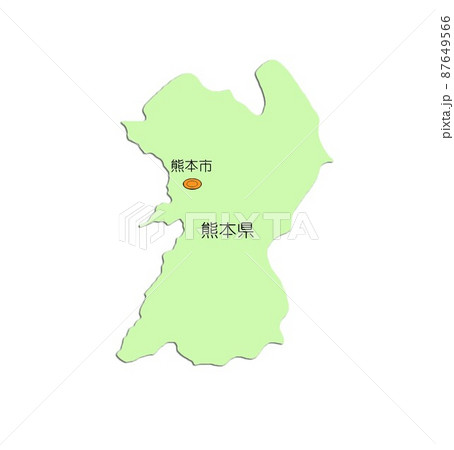 日本地図 九州地方 熊本県 影付 緑のイラスト素材