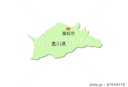日本地図 四国地方 香川県 影付 緑のイラスト素材