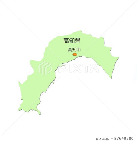日本地図　四国地方　高知県　影付　緑 87649580