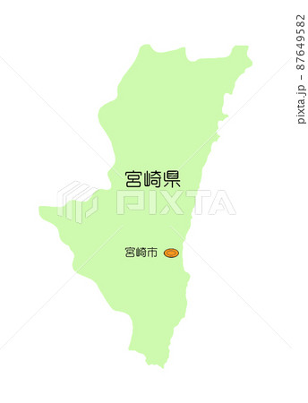 日本地図 九州地方 宮崎県 影無し 緑のイラスト素材