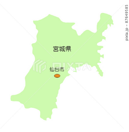 日本地図　東北地方　宮城県　影無し　緑 87649585
