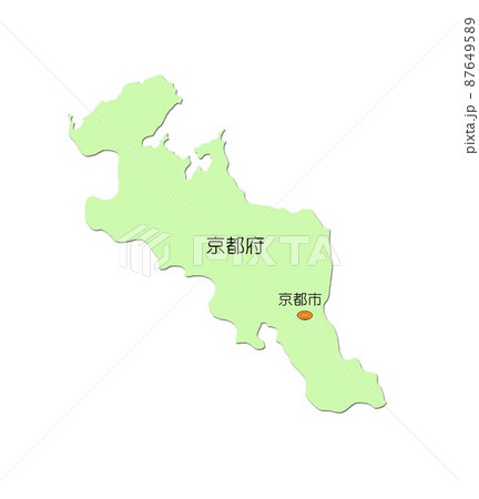 日本地図 近畿地方 京都府 影付 緑のイラスト素材