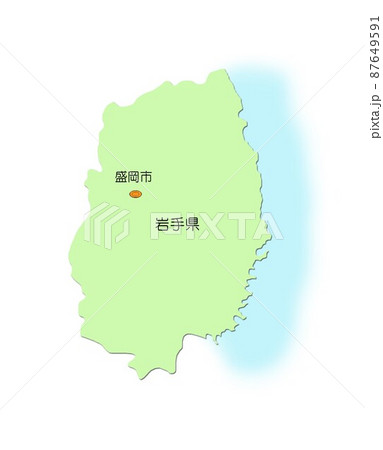 日本地図　東北地方　岩手県　影付　海付　緑 87649591