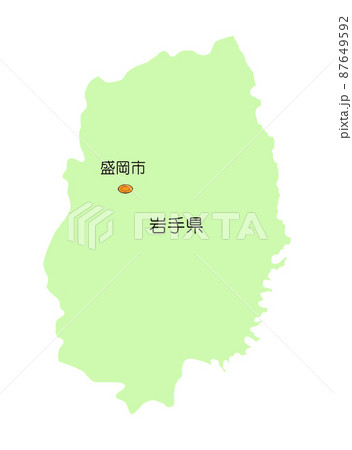 日本地図　東北地方　岩手県　影無し　緑 87649592