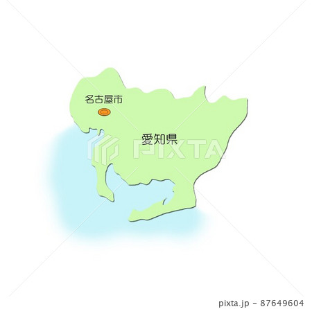 日本地図 中部地方 愛知県 影付 海付 緑のイラスト素材