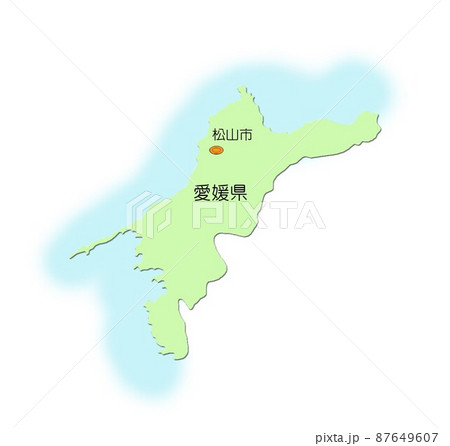 日本地図 四国地方 愛媛県 影付 海付 緑のイラスト素材