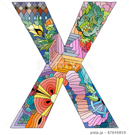 Letter X monogram, engraving design. Vector illustration. 87649859