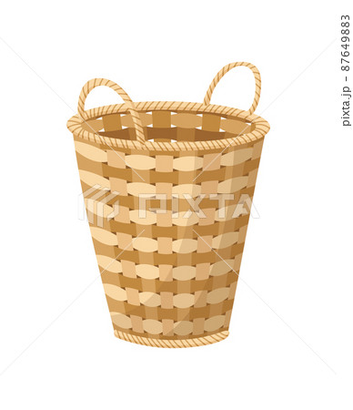 Wicker basket icon. Container hand woven. Decorative accessorie for storage or carrying. Straw handmade container. Empty basket, isolated on white background 87649883
