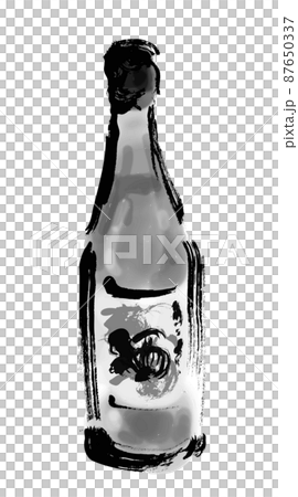 瓶に入ったお酒の手描き和風イラスト モノクロ 瓶に入ったお酒の手描き和風イラスト モノクロ 87650337