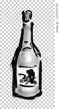 Hand-painted Japanese-style illustration of sake in a bottle, monochrome Hand-painted Japanese-style illustration of sake in a bottle, monochrome 87650338