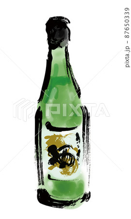 瓶に入ったお酒の手描き和風イラスト 緑のイラスト素材 [87650339] - PIXTA